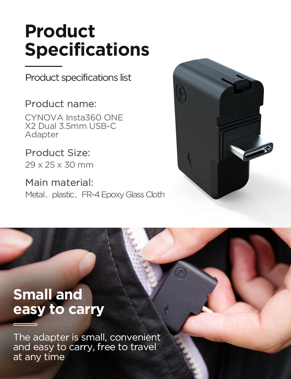 Dual 3.5mm USB-C Mic Adapter for Insta 360 ONE X2 Charging Audio Adapter parts
