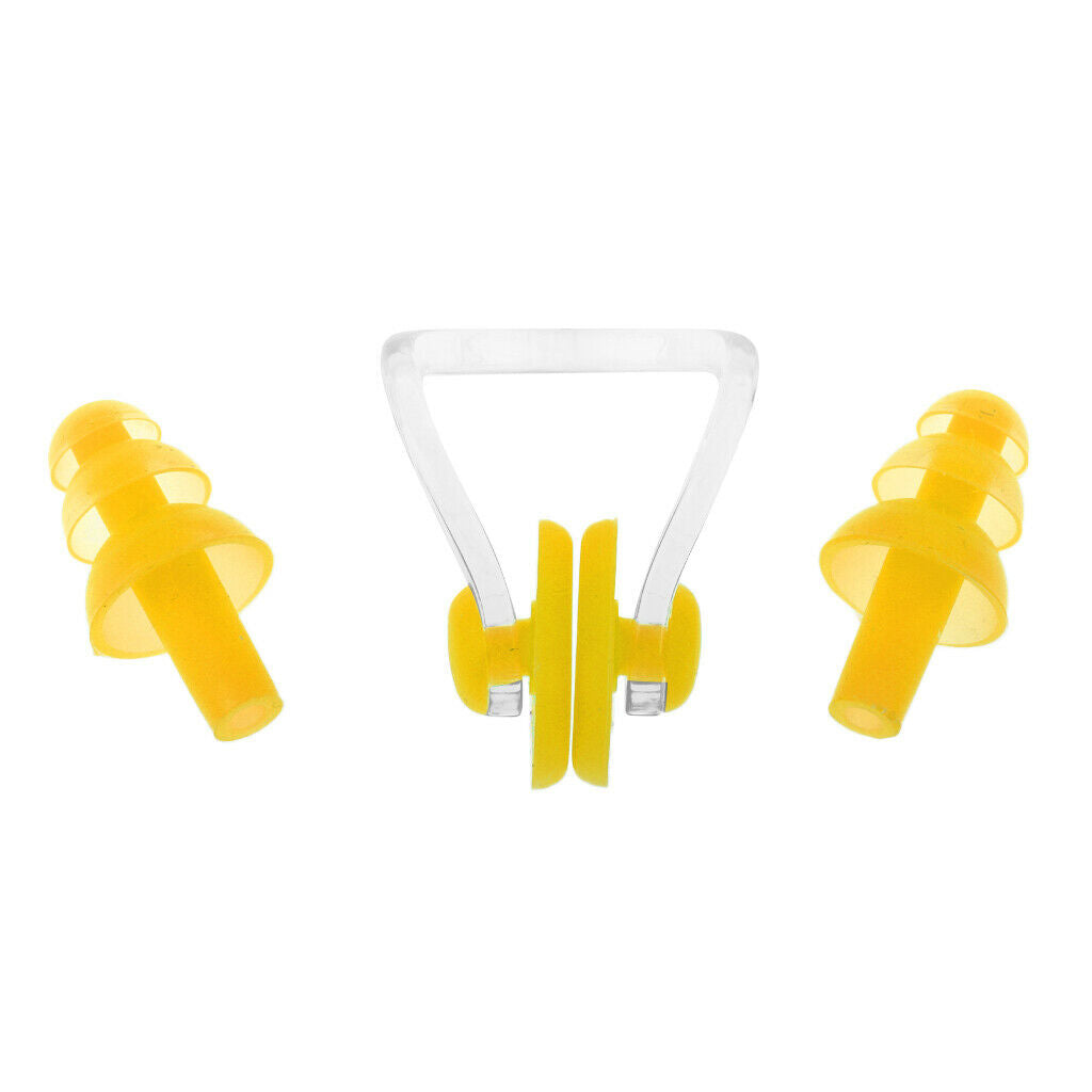 Waterproof Clear Silicone Swimming Set Ear Plug + Nose Clip with Box Yellow