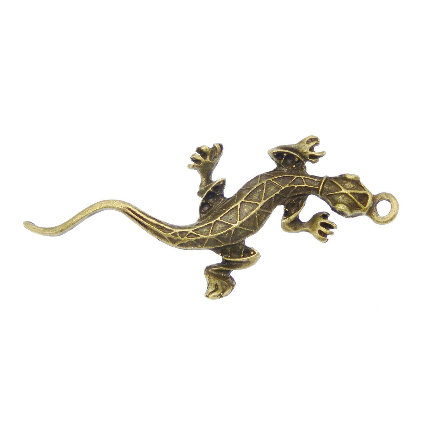 Lot of (x8) Antiqued Bronze Metal Lizard Craft Hollowed Pendant Charm 51x26x6mm