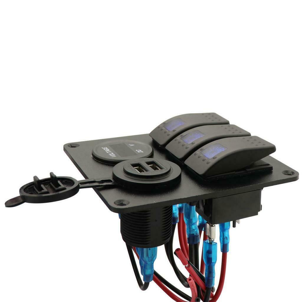 3 Gang Switch Panel with 12V-24V Voltmeter 4.8A USB Charger for RV Car