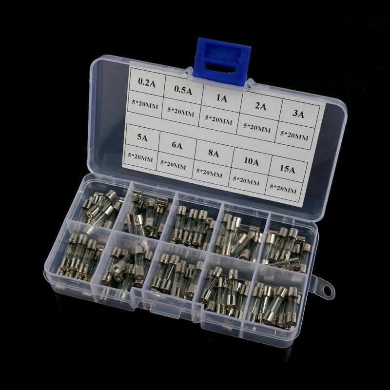 100Pcs 5x20mm Fast Blow 0.2A-15A Auto Car Truck Glass Tube Fuses Assorted Kit