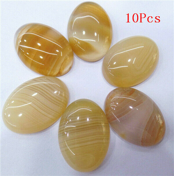 10Pcs 25x18x6mm Natural Stripes Onyx Agate Oval Cab Cabochon DIY Jewelry HH7232