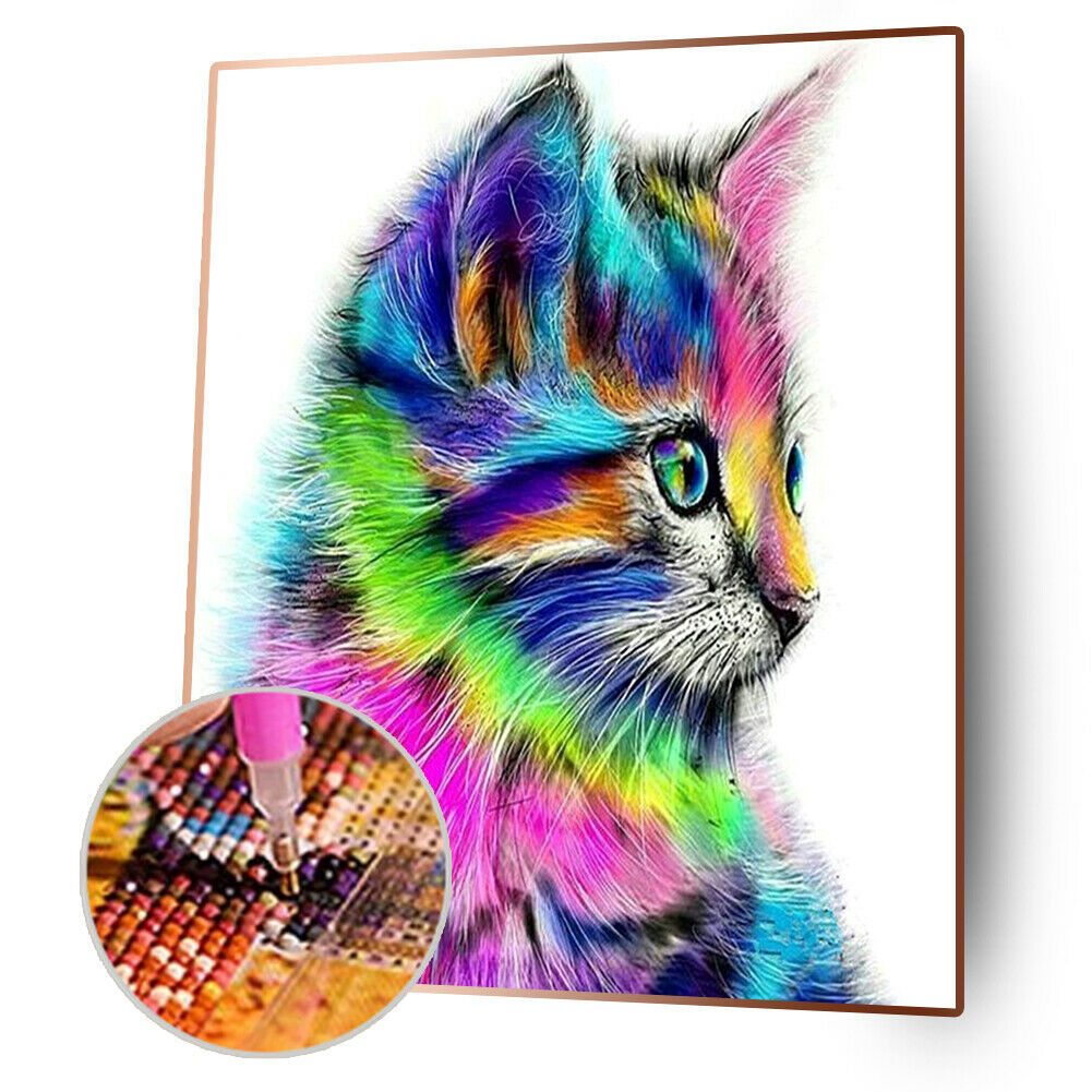 5D DIY Diamond Painting Colored Cat Full Square Rhinestone Picture Handwork @