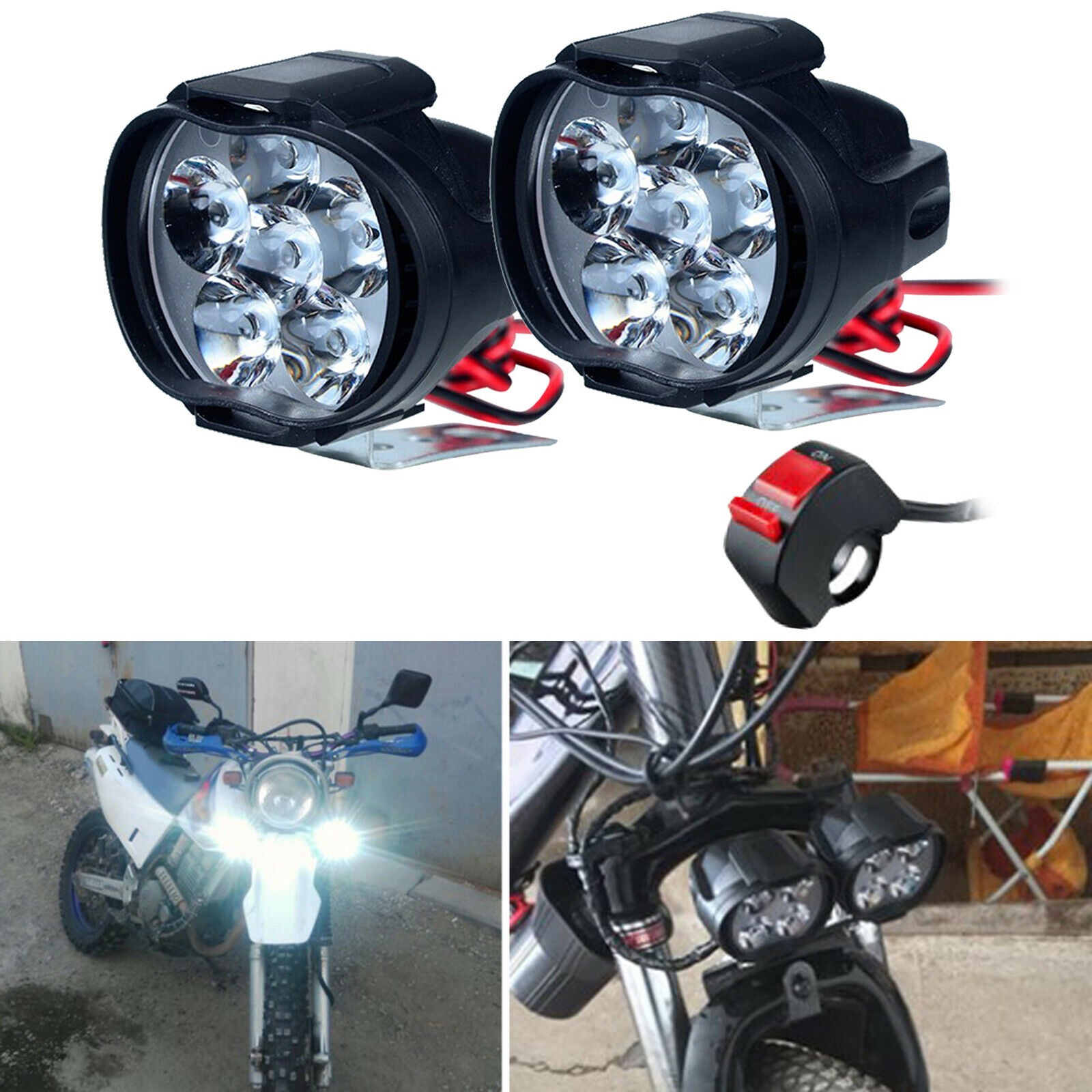 Universal 6 Led Motorcycles Biking Scooter Headlight Switch Head Light Black