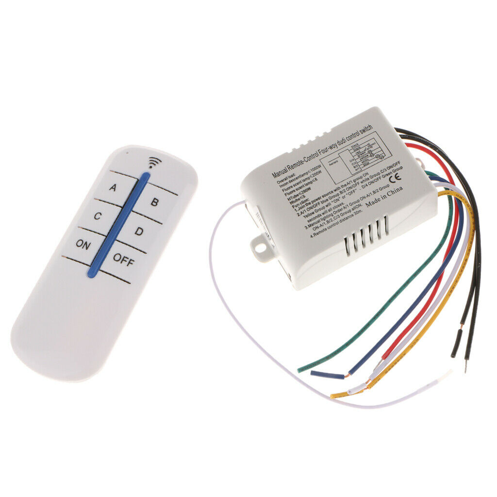 220V Wireless Lamp Light RF Remote Switch Receiver Module Controller 4 Way