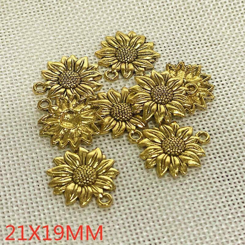 Lots 10x Sunflower Beads Charms Golden DIY Necklace Bracelet Jewelry Making@