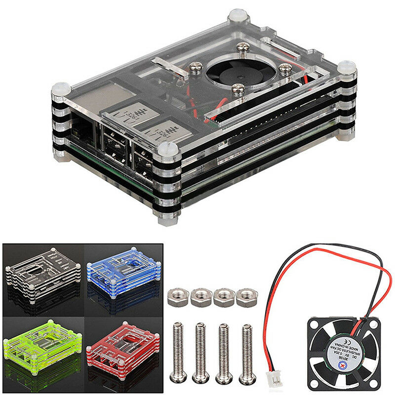 Clear Acrylic Case Shell Enclosure Box +Cooling Fan For Raspberry Pi 3 B +  l TL
