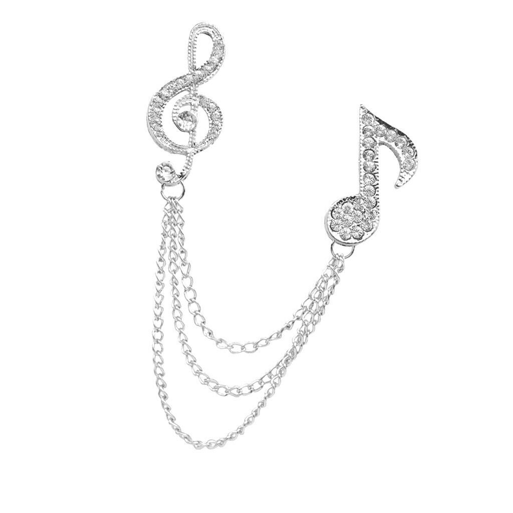 Crystal Rhinestone Music Symbol Lapel Pin Suit Corsage Tassel Chian Brooch
