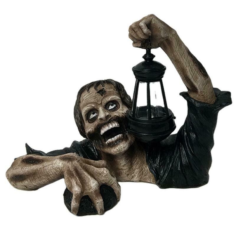 Zombie Crawling Out of Grave with Led Lantern Garden Decor Zombie Statues Horror