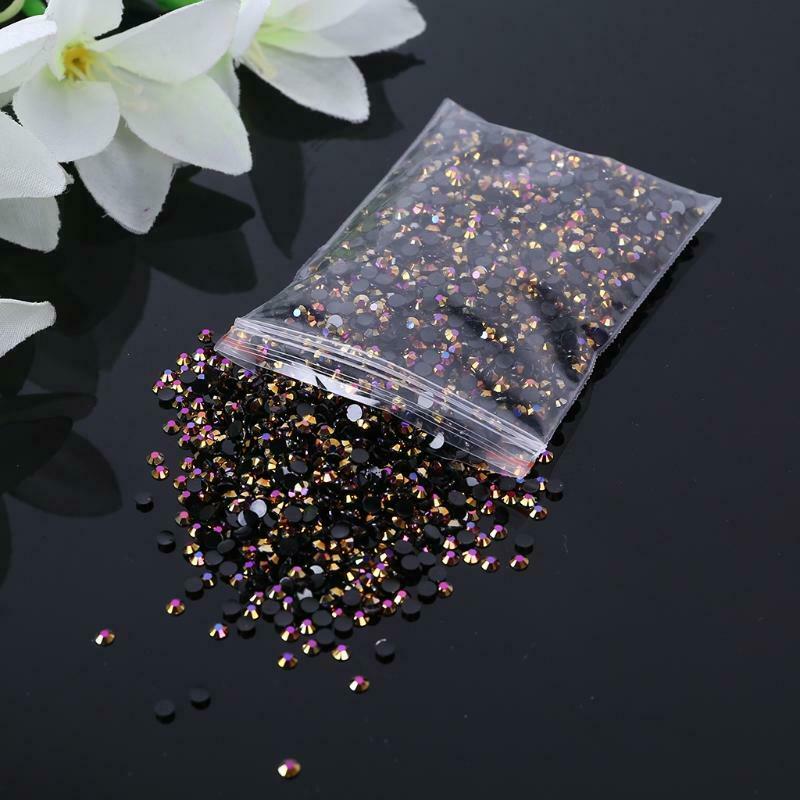 5000pcs Black Gradient Flat Back Gems Round Crystal Rhinestones for DIY Nail Art