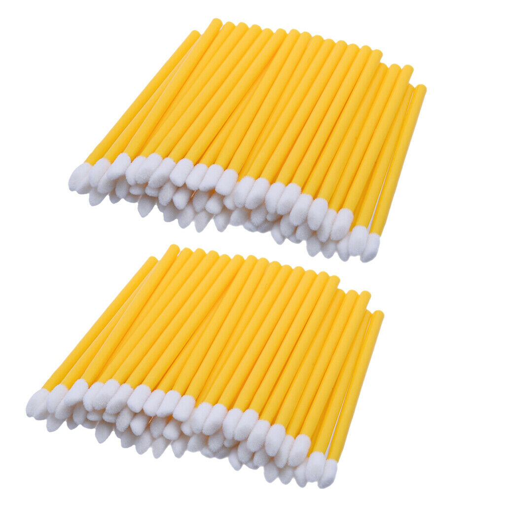 100Pieces Disposable Lip Gloss Brush Lipstick Wands Makeup Applicator Yellow
