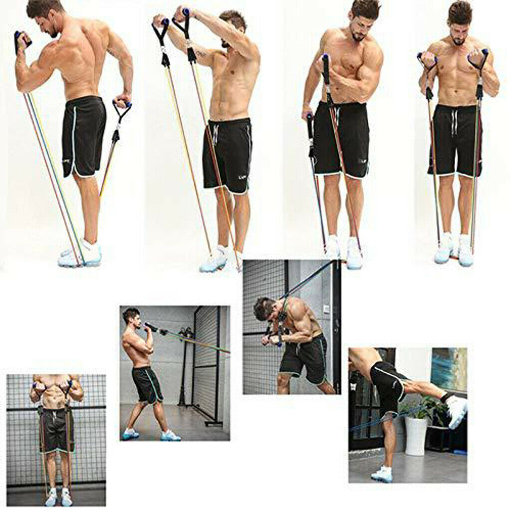 11 Pieces Exercise Bands Set with Handles Workout Bands Gym Physical Therapy