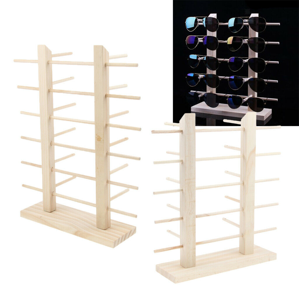 2Sets Wood Sunglasses Eyeglasses Shelf Rack Display Stand Holder Double Line