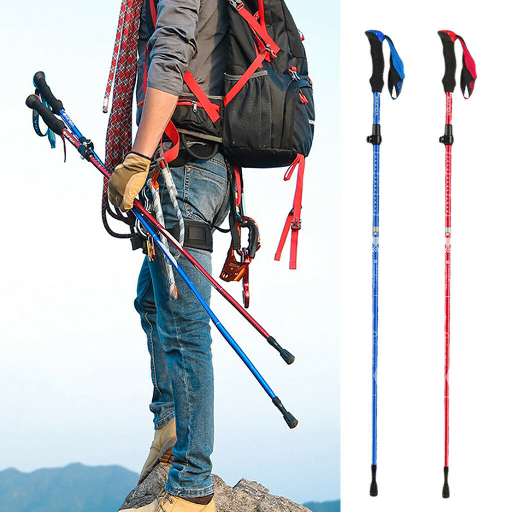 Collapsible Telescopic Hiking Trekking Pole Adjustable Walking Stick Red