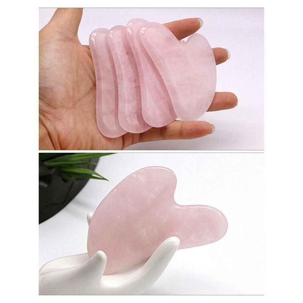 Natural Gua Sha Jade Rose Quartz Stone Face Board Tool Pink Heart-Shaped Massage