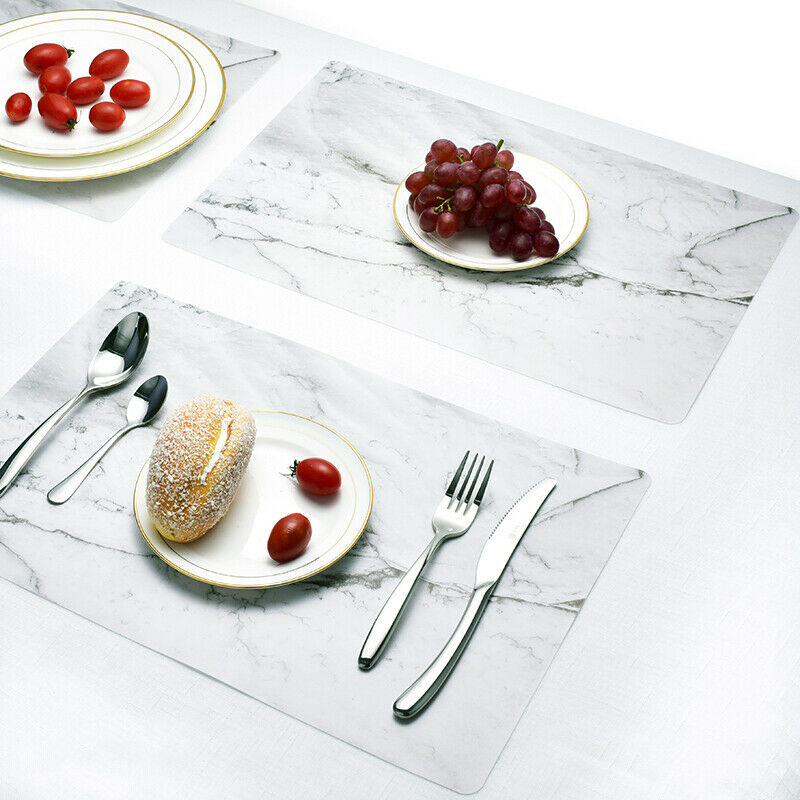 Placemats Set Of 2 Kitchen Dining Waterproof Vinyl Marble Table Mats Waterproof