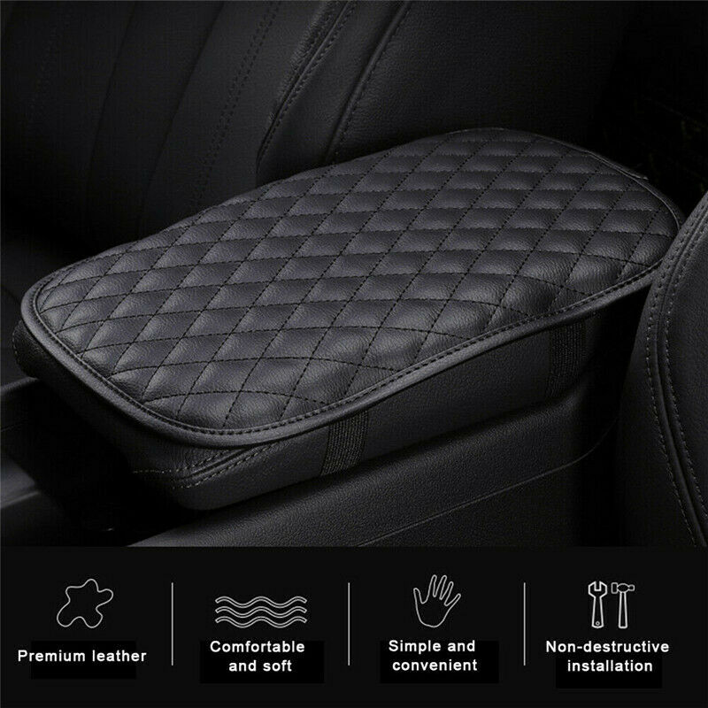 Car Leather Armrest Pad Cover Center Console Box Cushion Mat Protector Black