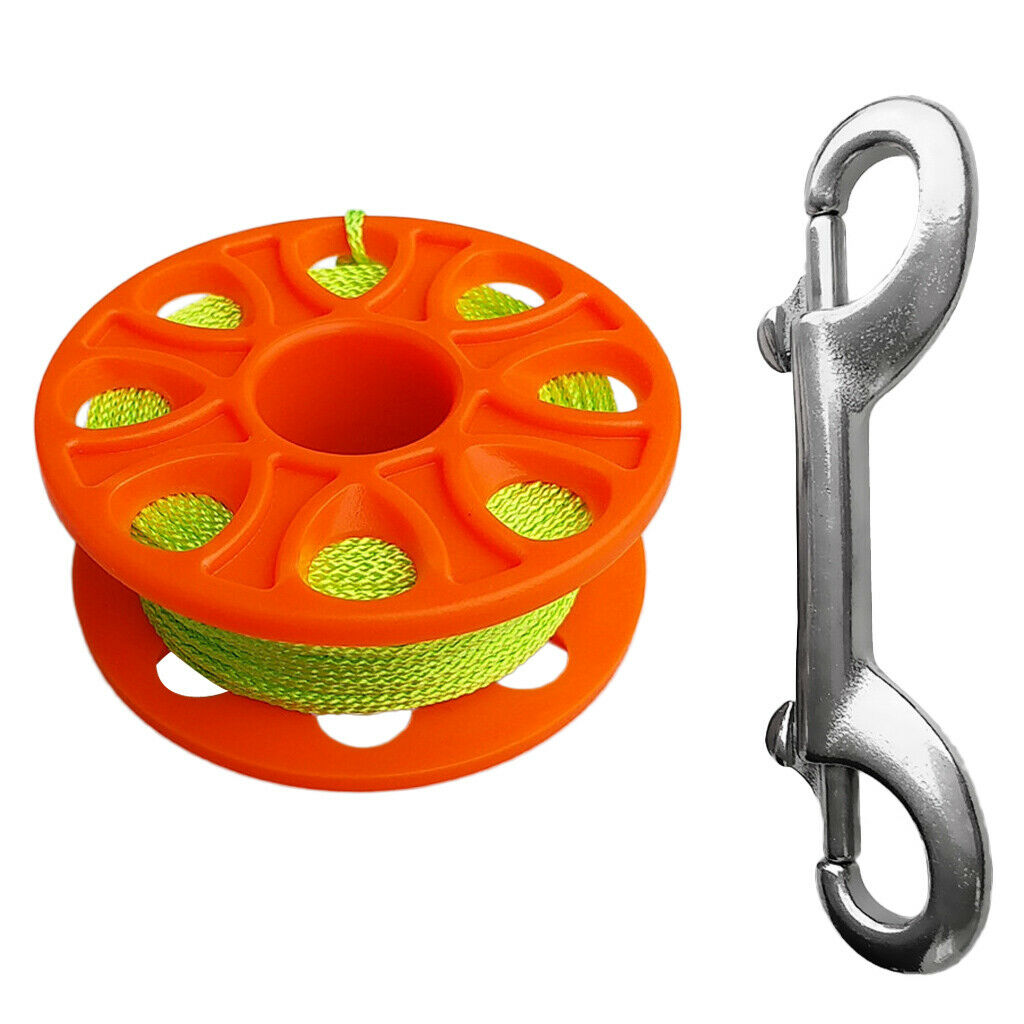 18m Finger Spool Reel Scuba Diving with Stainless Steel Bolt Snap Orange