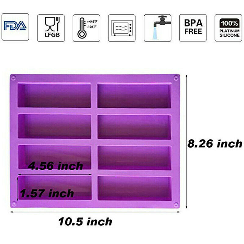 8 Cavity Silicone Rectangle Soap Mould Homemade DIY Cake Making Mold Craft
