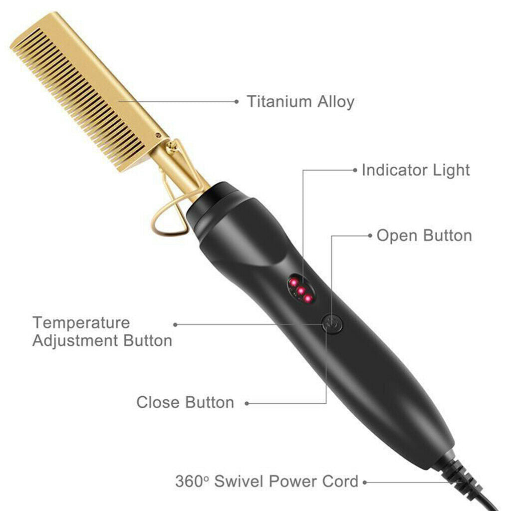 Hot Comb Hair Straightener Electric Heating Comb AntiScald Beard Straightener US