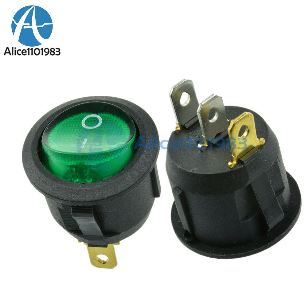 5PCS Green Mini Round 3 Pin SPDT ON-OFF Rocker Switch Snap-in 6A 250V 10A 125V