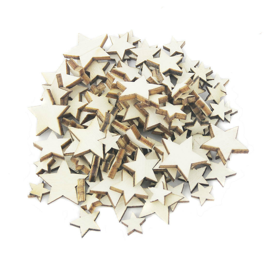 100pcs Mixed Size Unfinished Wood Star Embellishments for Scrapbook DIY