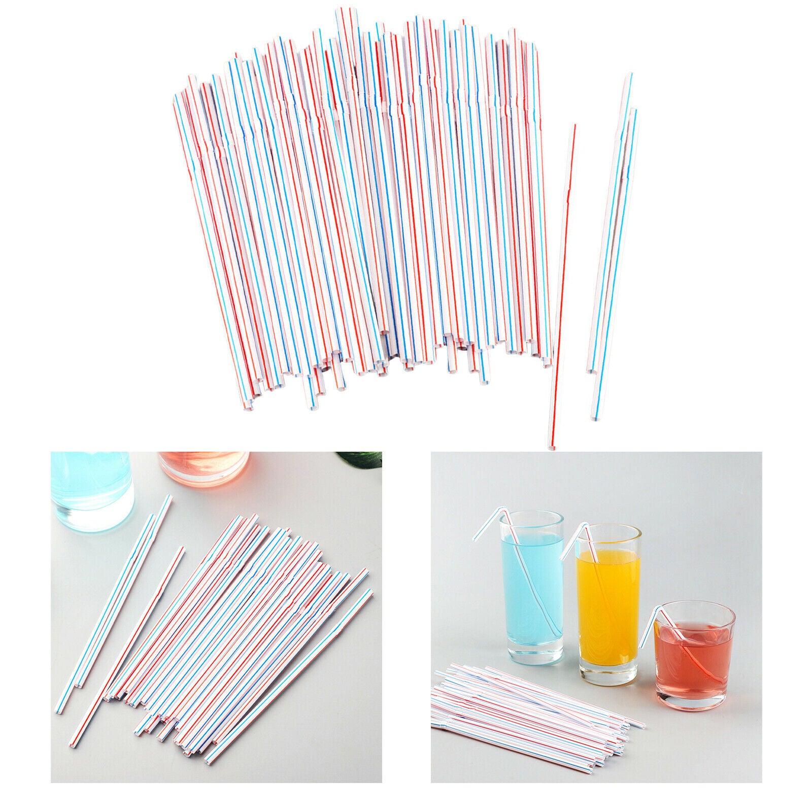 100 Pieces 21cm Disposable Drinking Straws Flexible Bendy Stripped Straws