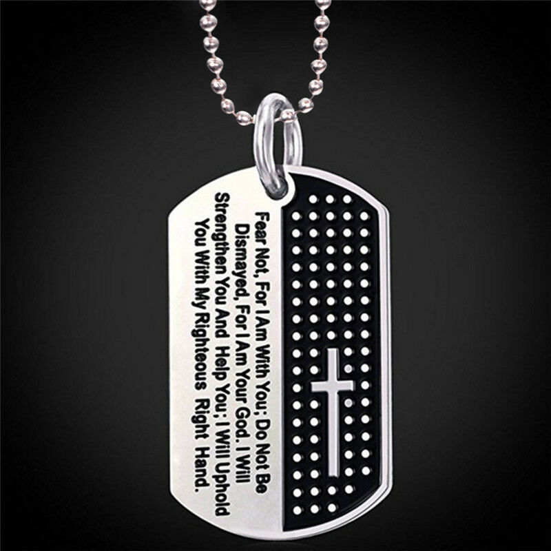 Dog Tag Cross Necklace Pendant Stainless Steel Necklace Chain Jewe TwM Qx