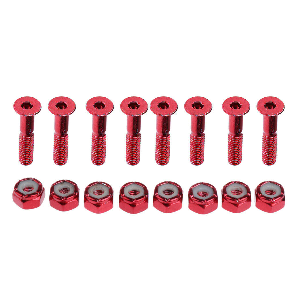 2X 8pcs Replacement Skateboard Truck Hardware Set Longboard Screws Bolts Red