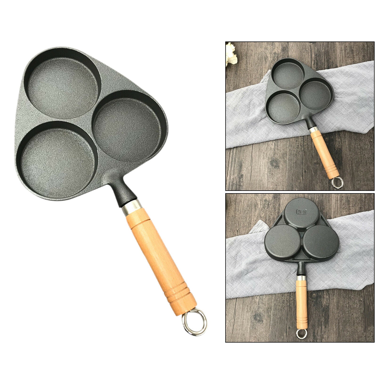 Kitchen 3 Holes Egg Frying Pan Omelet Cooking Pot Gas Stove Fry Cookware