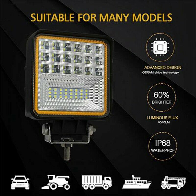 1PCS Car LED Light Bar 4 Inch 6000K 126W LED Driving Work Light Lamp HeadligG4K8