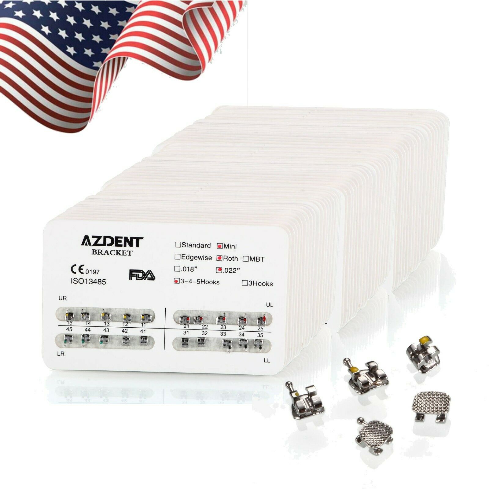 500X AZDENT Dental Orthodontics Brackets Metal Braces Mini Roth.022 Hooks 3 4 5