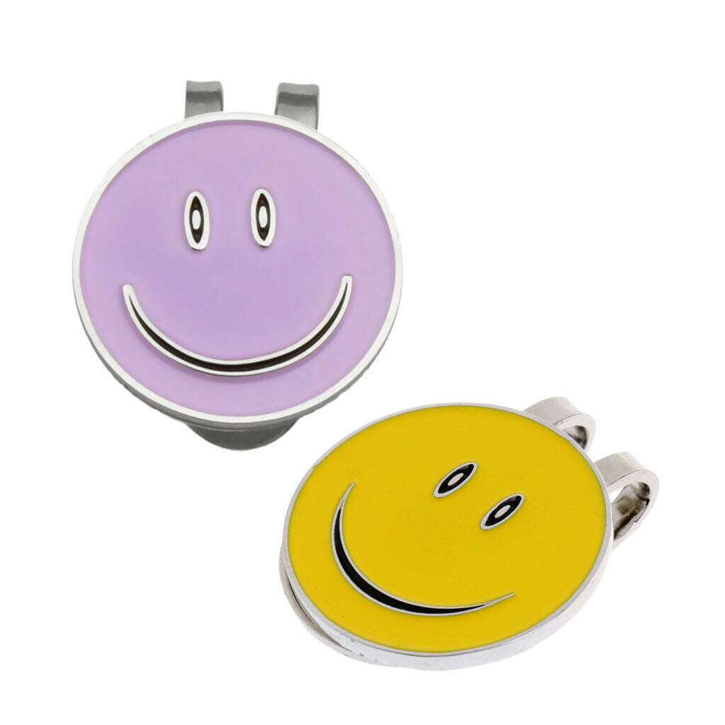 2Pcs Alloy Smile Face Golf Ball Marker With  Hat Clip Golfer Gift