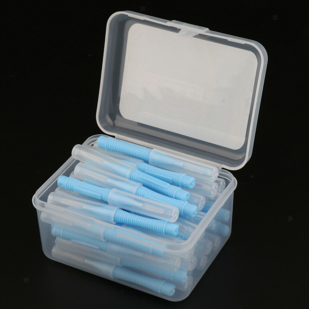 80x Portable Interdental Brush Flosser Toothpick with Lids Oral Blue+Pink