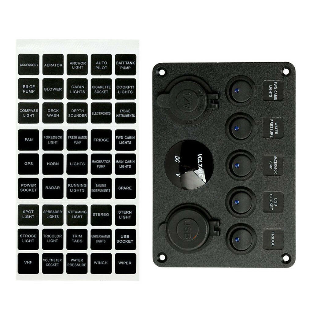 Marine Toggle Rocker Switch Panel Socket 4.2A 5 Gang Toggle Switch for Boat