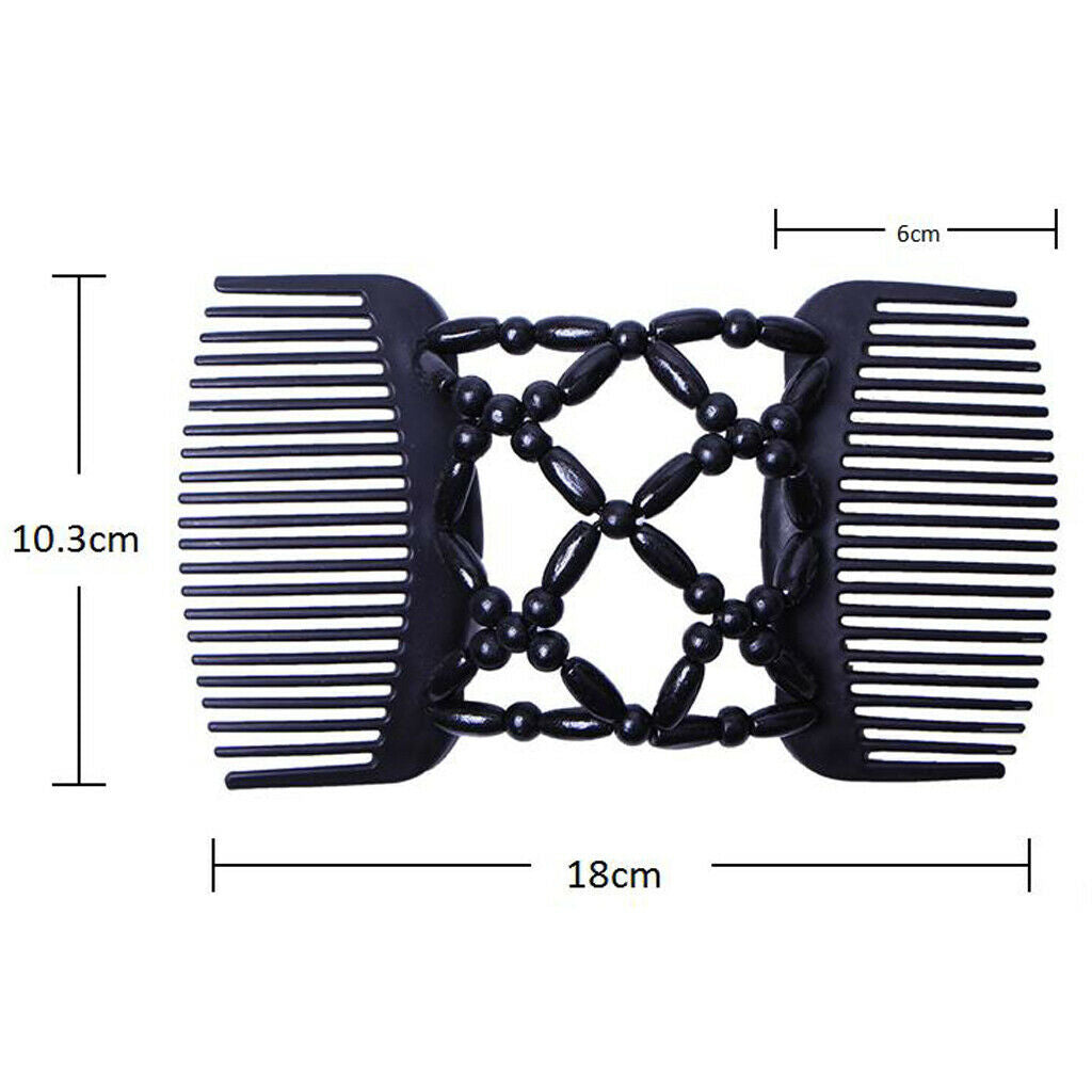 4x Wood Beads Double Hair Comb Ladies Hair Styling Slide Stretchy Clip