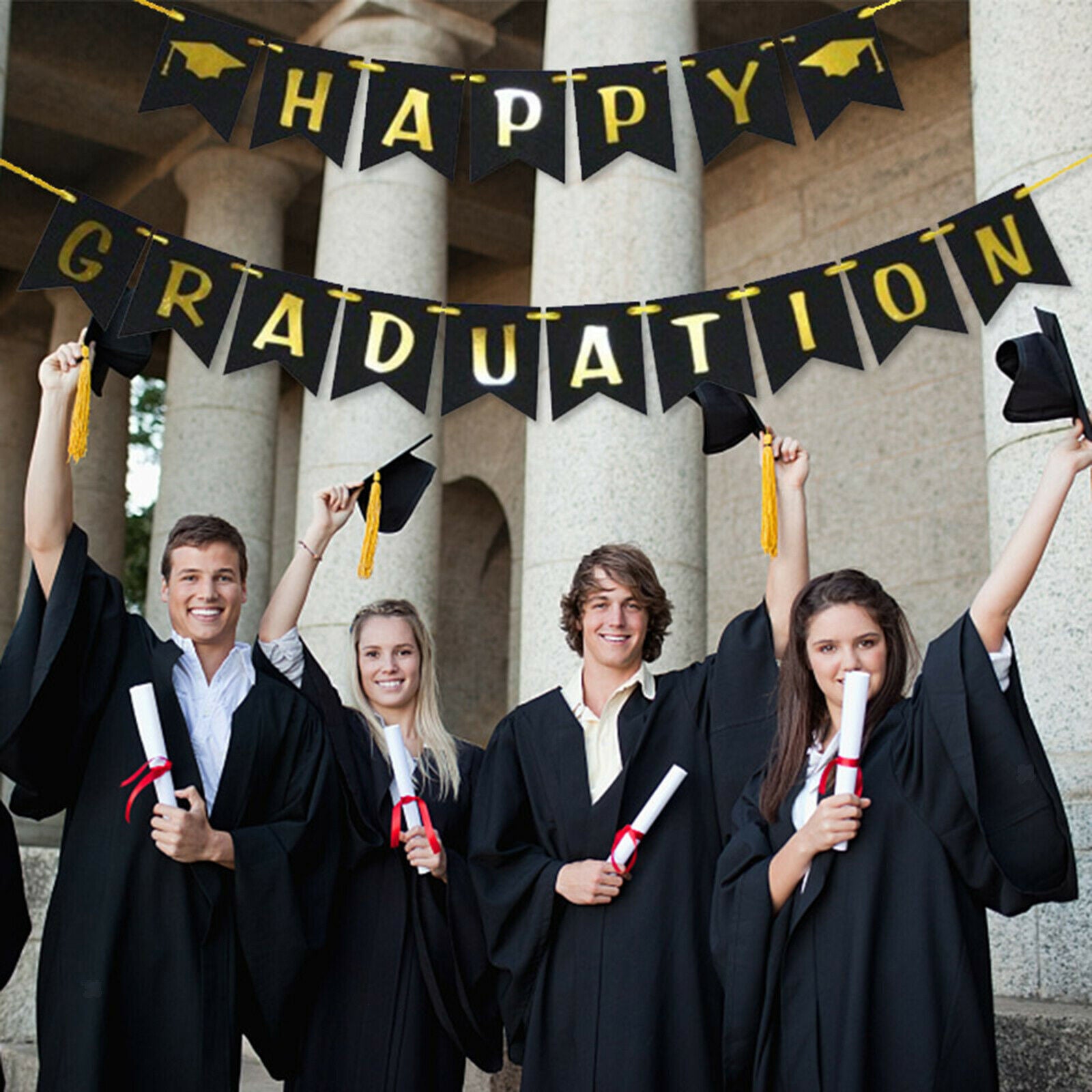 Congrats Grad Bunting Graduation Banner Hanging Photo Prom Decor 18x13CM