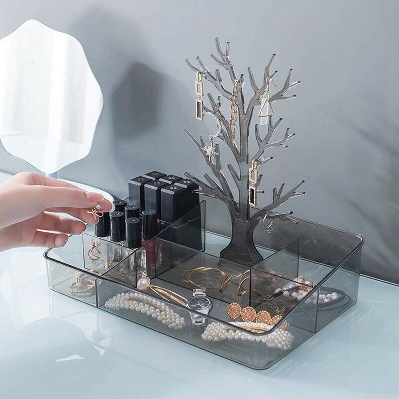 Clear Makeup Organizer Tray, 6 Spaces Cosmetic Display Case Storage Box for E4D2