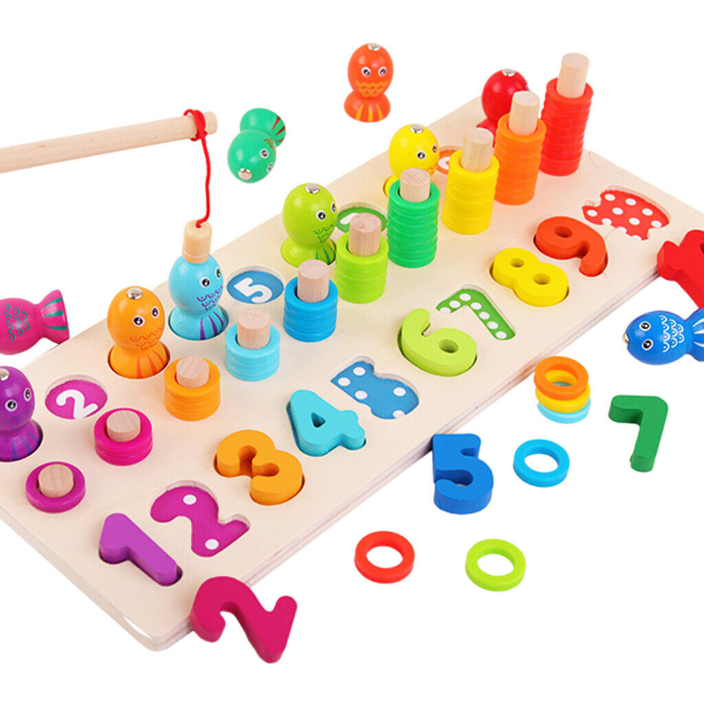Baby Wooden Math Fishing Counting Board Education Game for Children Kids