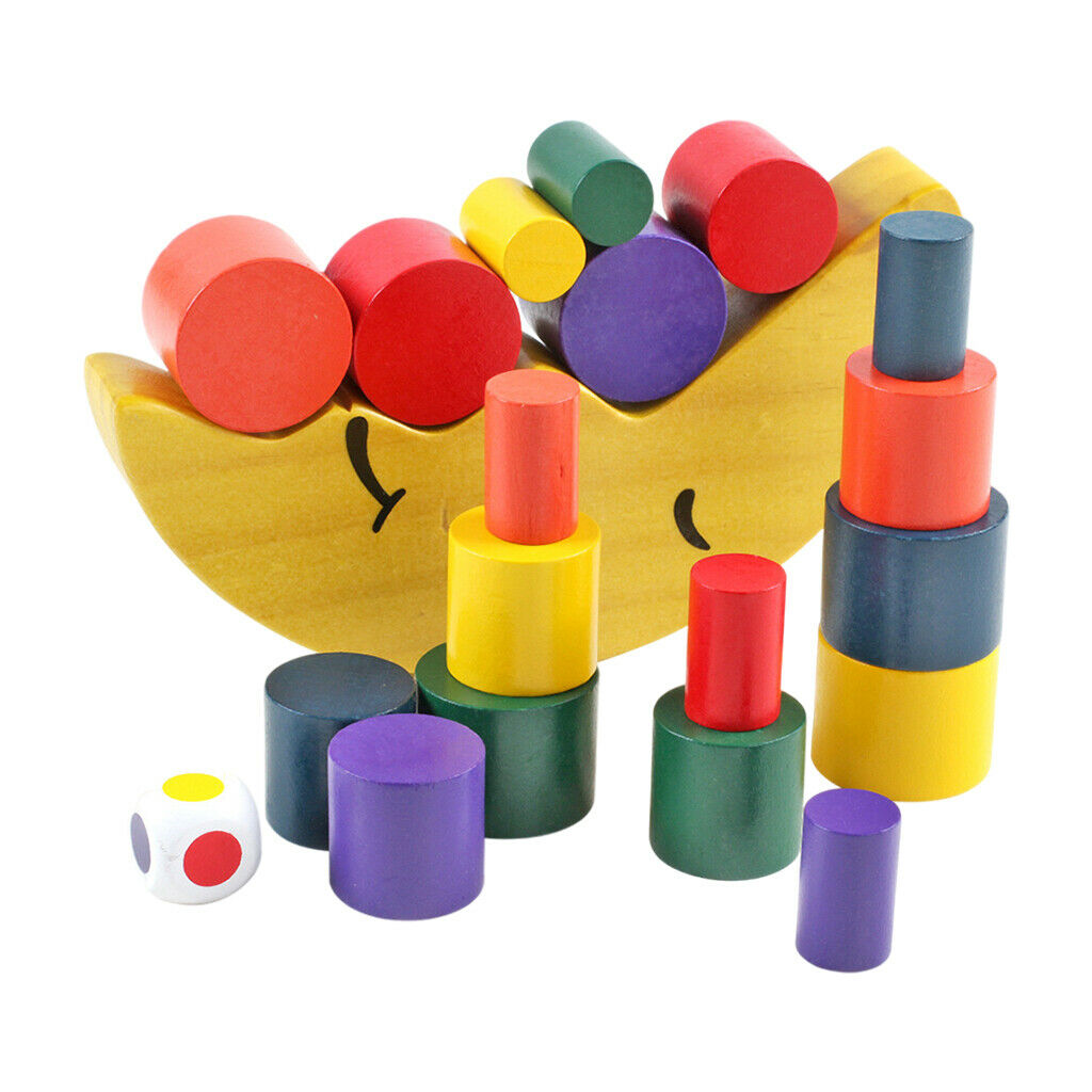 Montessori Wooden Rainbow Building Stacking Blocks Shape Sorting Game Learning
