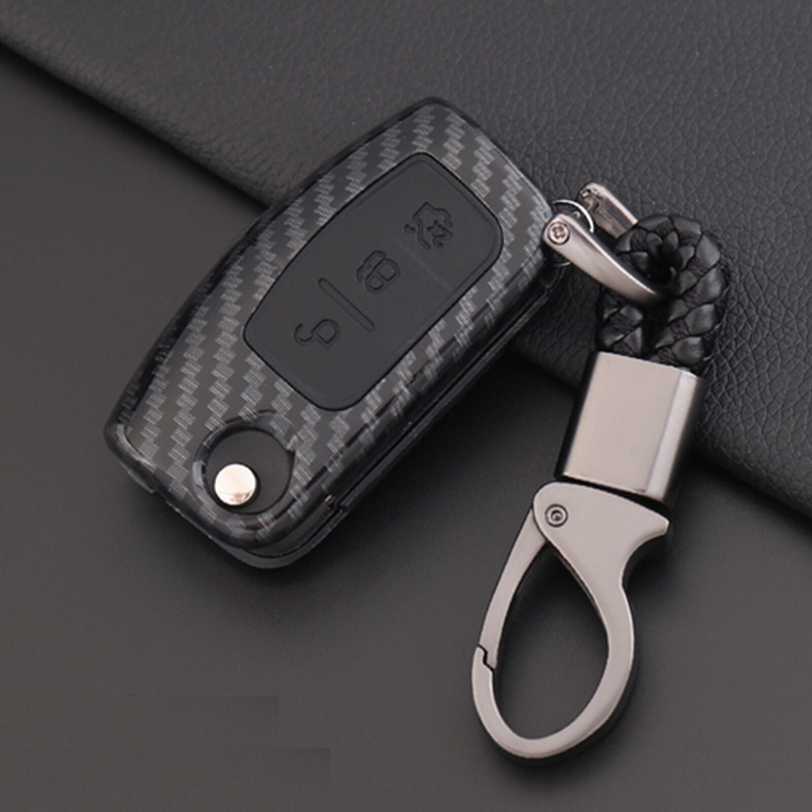 Carbon Fiber Key Shell Case Cover Fob For Ford Fiesta Focus Mondeo Falcon C-Max