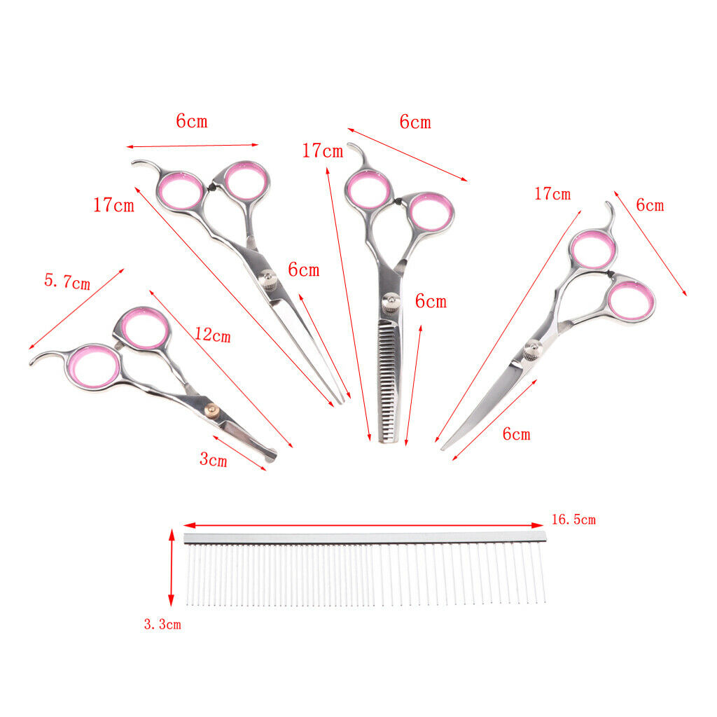 6Pcs Professional Pet Dog Grooming Scissors Set Straight Curved Thinning Kit