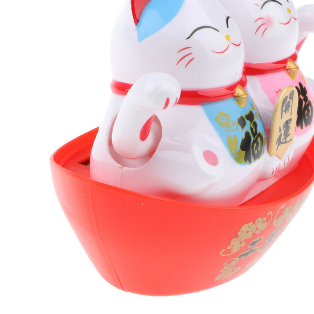 Nodding Bobbing Good Fortune Solar Cat with Shaking Hands for Attracting Wealth