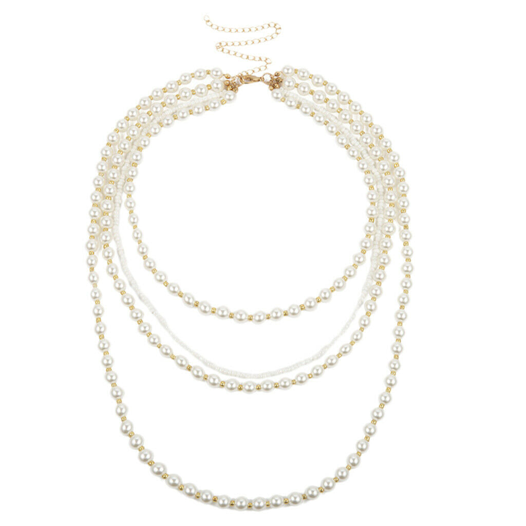 Fashion Ladies Multilayer Link Chain Pearls Sweater Chain Party Decoration