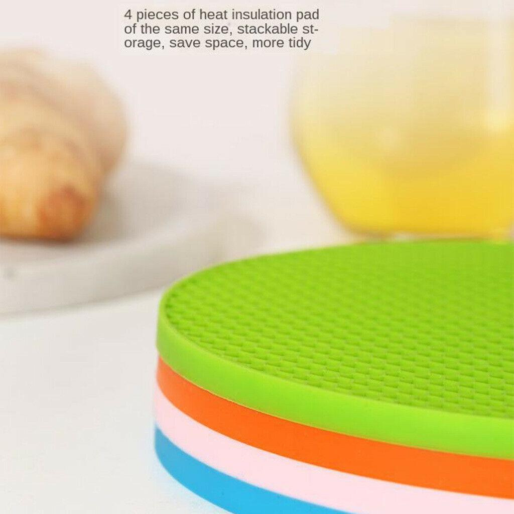 4Pieces Silicone Rubber WaterProof Multicolor Heat Resistant Trivet Mat