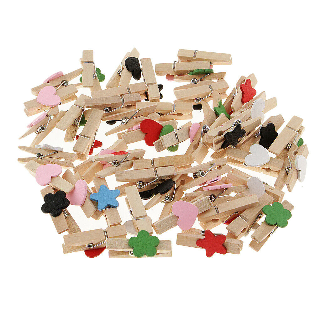 50pcs      Wood   Heart   Star   Pegs   Craft   Wedding   Hanging   Photo