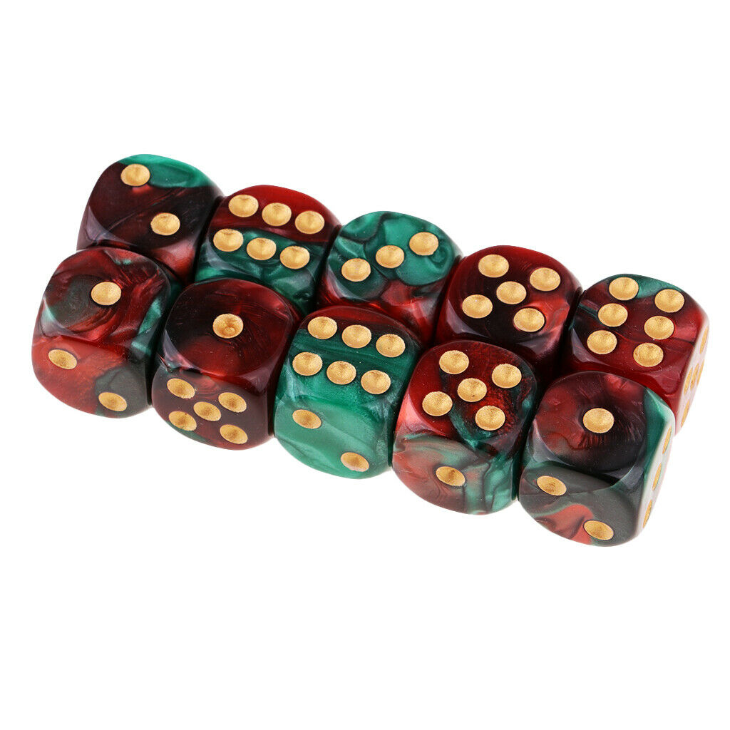Set of 20, 6 Sided 16mm Gaming Dice Set Red and Green with Golden Pips