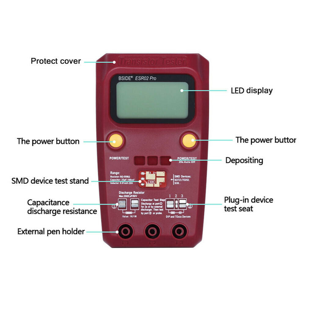 ESR02 PRO Digital Transistor SMD Components Tester Capacitance Inductance