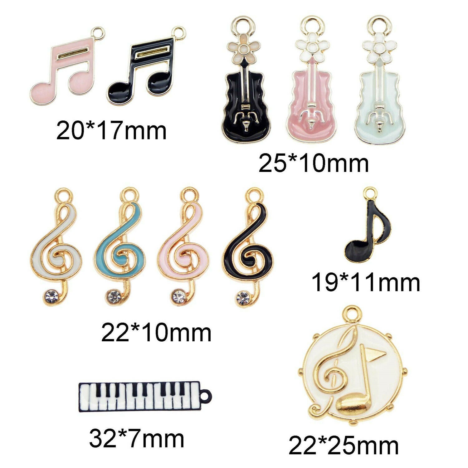 12PCS Enamel Assorted Musical Note Violin Pendant Charms for Bracelet Necklace