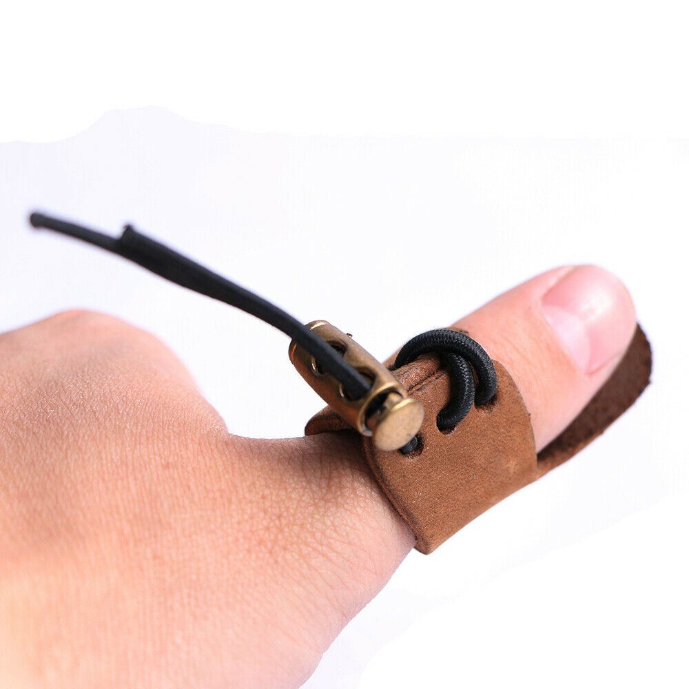 1 Piece Black Leather Bowstring Thumb Protector +1 Piece Silicone Protective